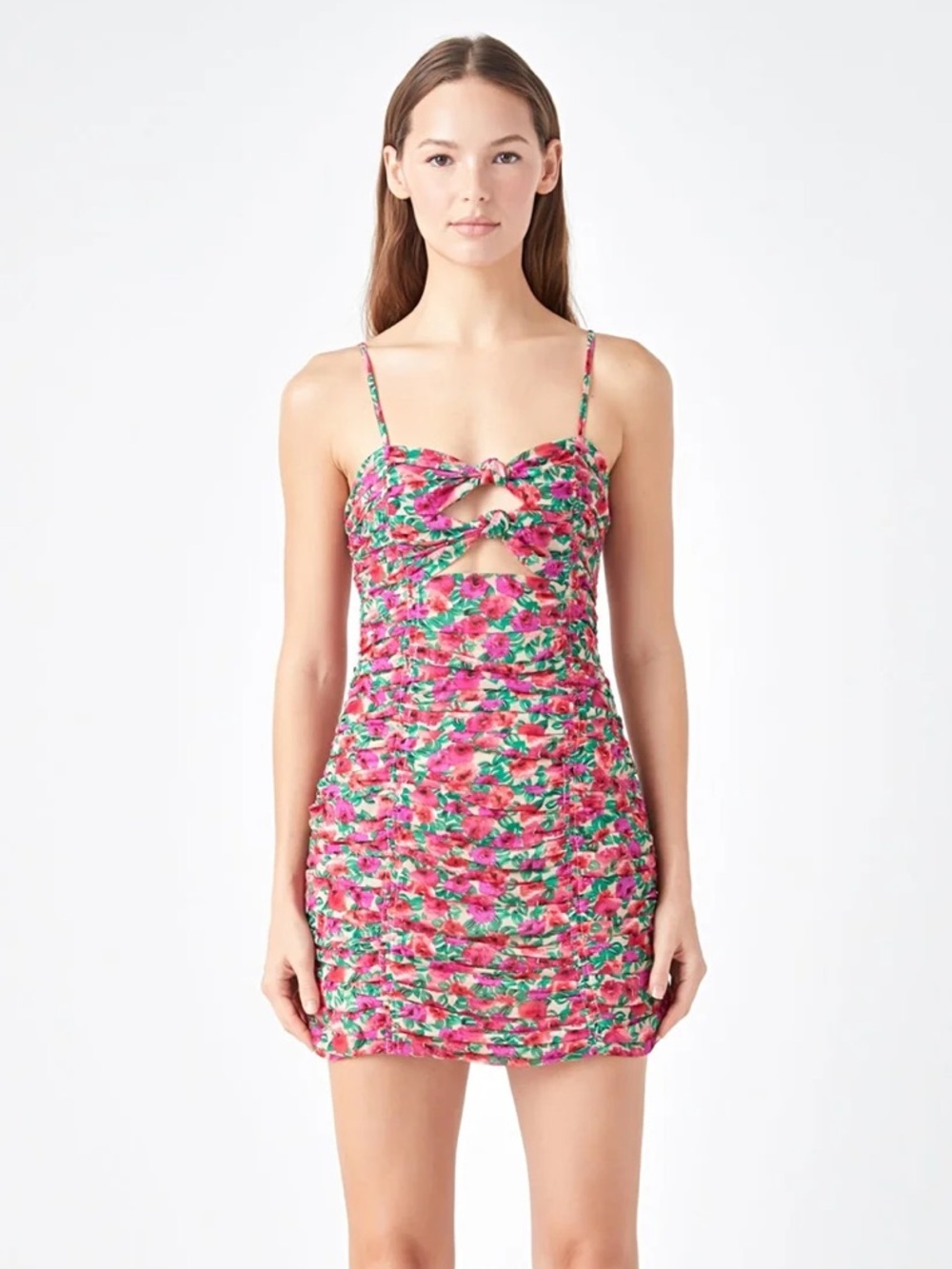 Endless Rose Floral Double Knot Ruched Mini Dress